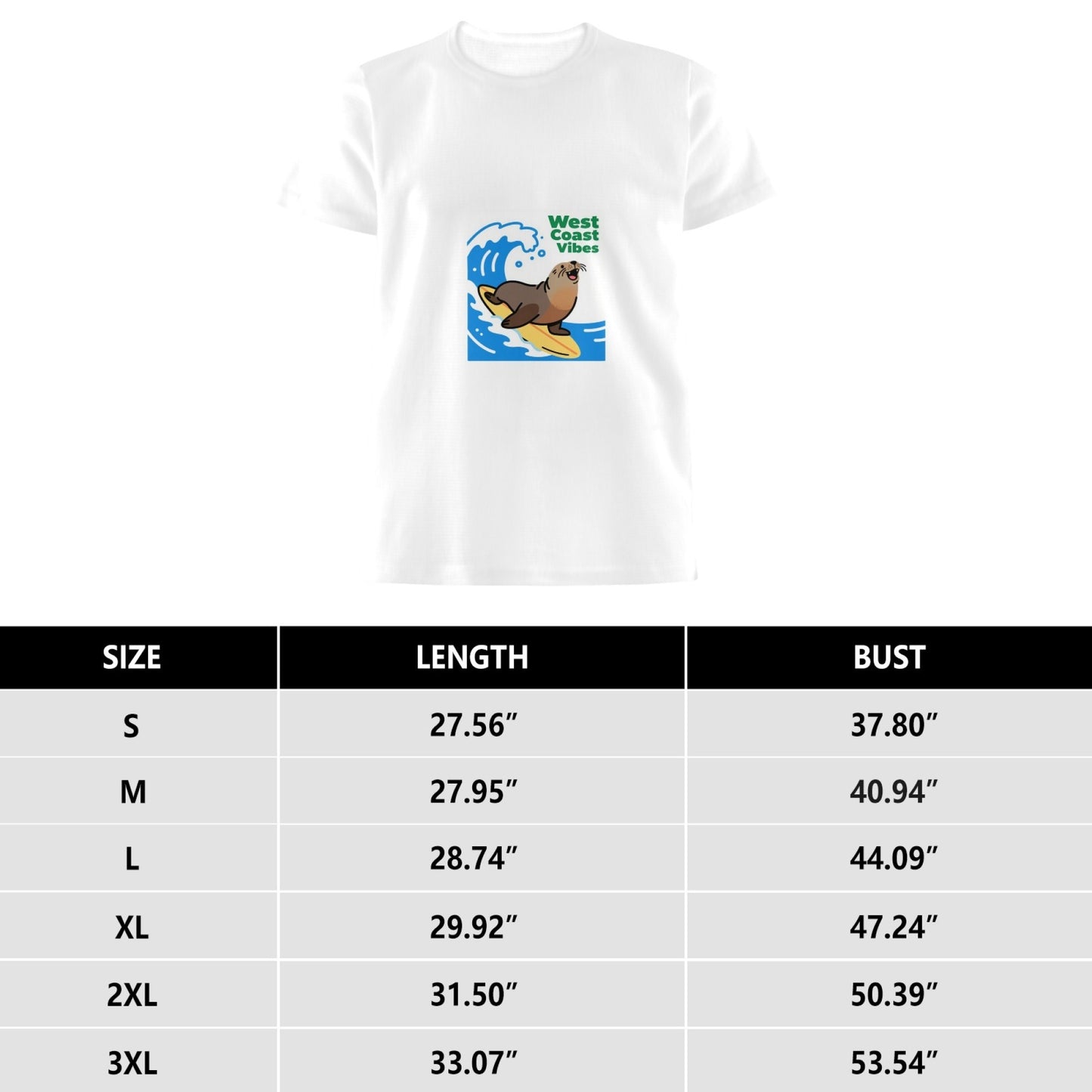 T-shirt en pur coton imprimé West Coast Seal pour homme – Col rond décontracté, légèrement élastique, idéal pour l'été, tissu tricoté, coupe classique pour adulte, chemise pour couple