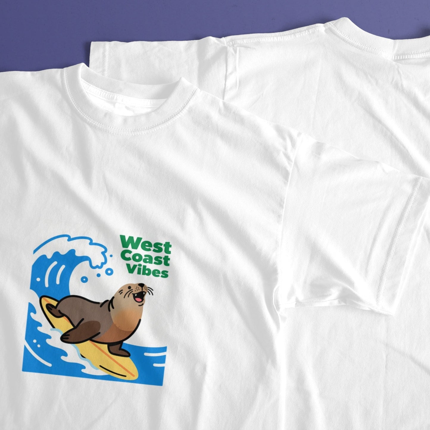 T-shirt en pur coton imprimé West Coast Seal pour homme – Col rond décontracté, légèrement élastique, idéal pour l'été, tissu tricoté, coupe classique pour adulte, chemise pour couple