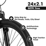S24103  24 Inch Mountain Bike For Teenagers Girls Women, Shimano 21 Speeds With Dual Disc Brakes And 100mm Front Suspension, White-Pink