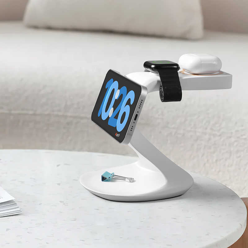 3-in-1 MagSafe Wireless Charging Phone Stand - Premium Magnetic Holder with Built-in Charger