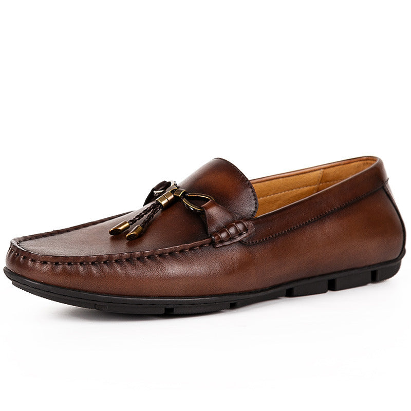 Sophisticated British Handcrafted Leather Slip-On Loafers - Genuine Cowhide Tassel Shoes