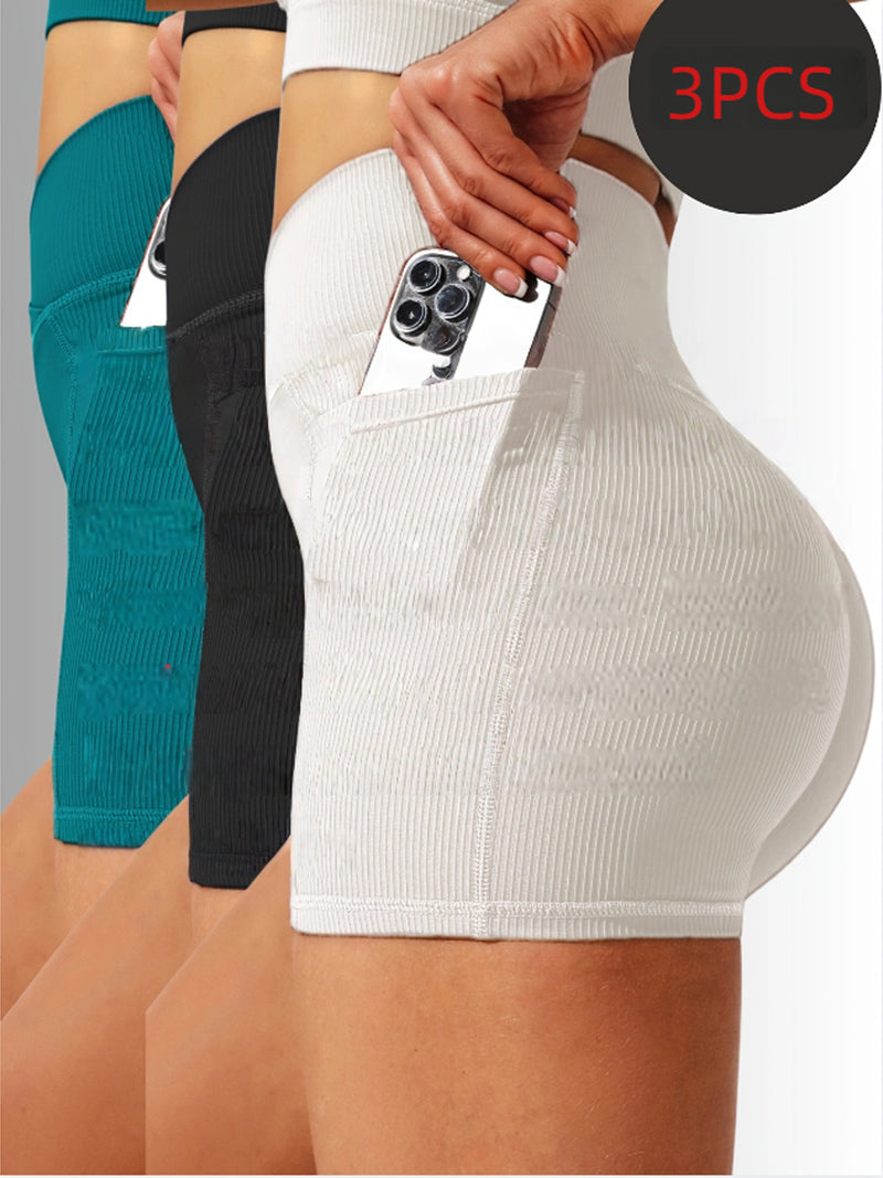 Premium 3-Pack High-Waisted Yoga Shorts - Advanced Tummy Control & Quick-Dry Technology