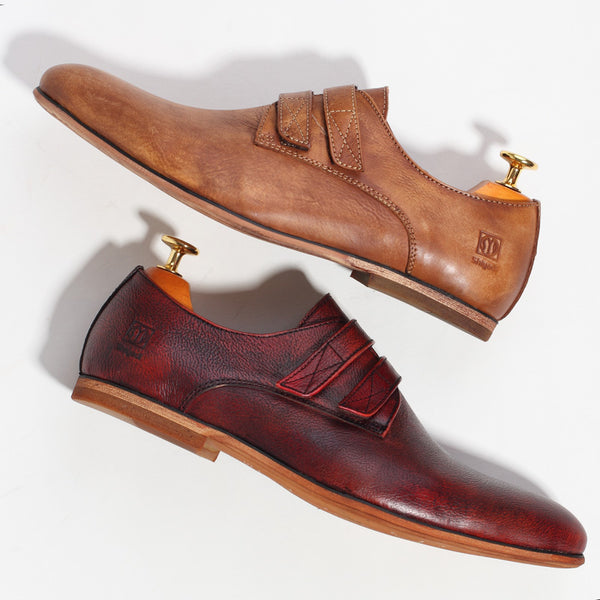 Premium Genuine Leather Handmade Vintage Oxford Men's Dress Shoes - Classic Wine Red & Yellow Business Formal Footwear