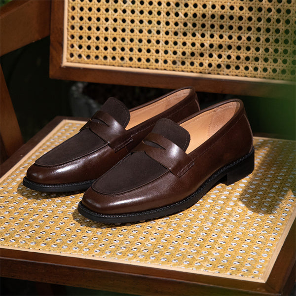 Premium Square Toe Men's Leather Color Block Casual Shoes - Comfortable Daily Wear
