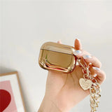 Elegant Heart Chain AirPods Case - Gold Plated Wireless Earbuds Cover
