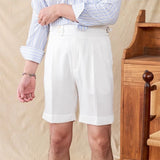 Napoli Double Pleated Casual Shorts - Men's Light Cropped Cotton Blend Pants