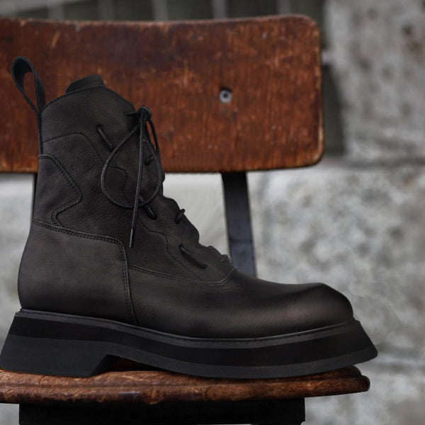 Men's Leather Boots Mid Top Platform Shoes Trend