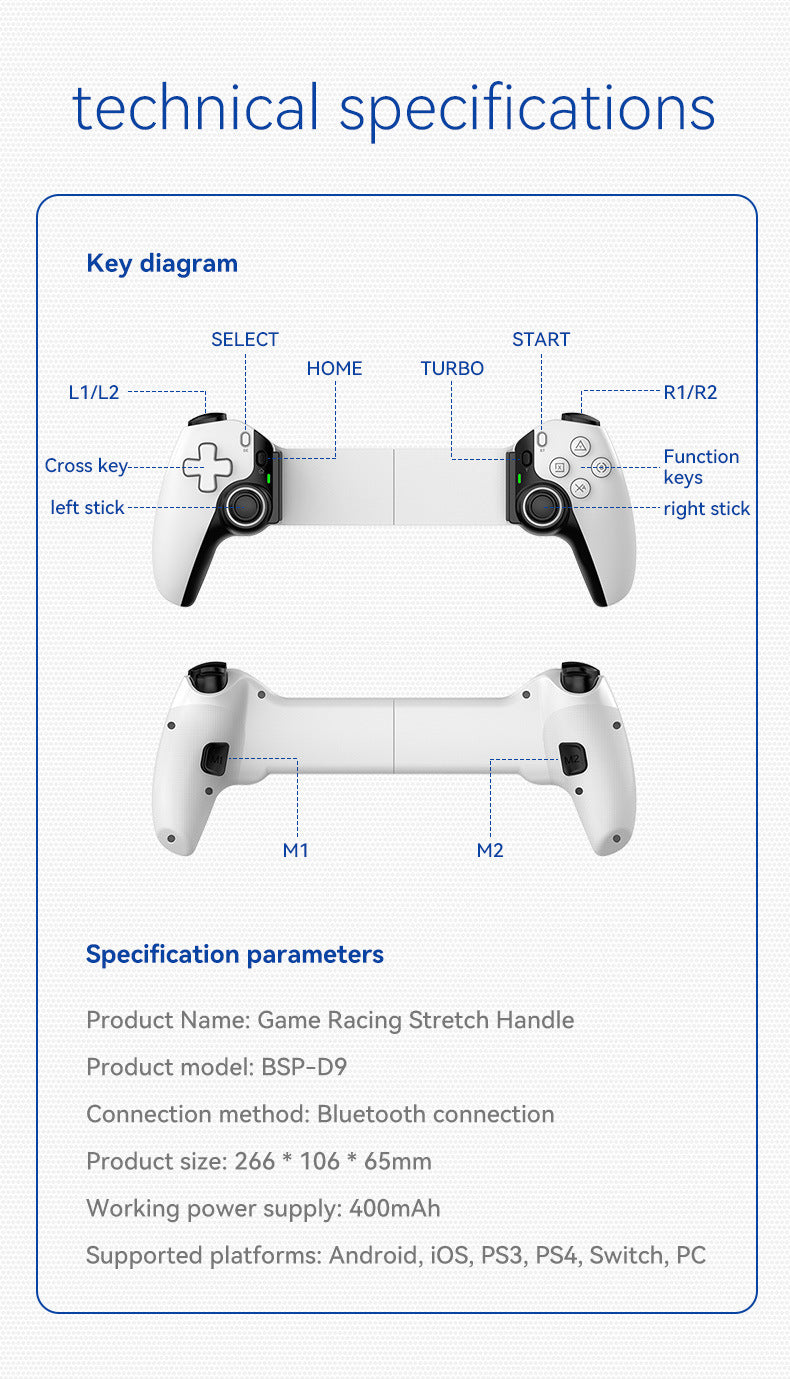 Wireless Bluetooth Gaming Controller - Telescopic Gamepad for Mobile, PC, PS & Switch
