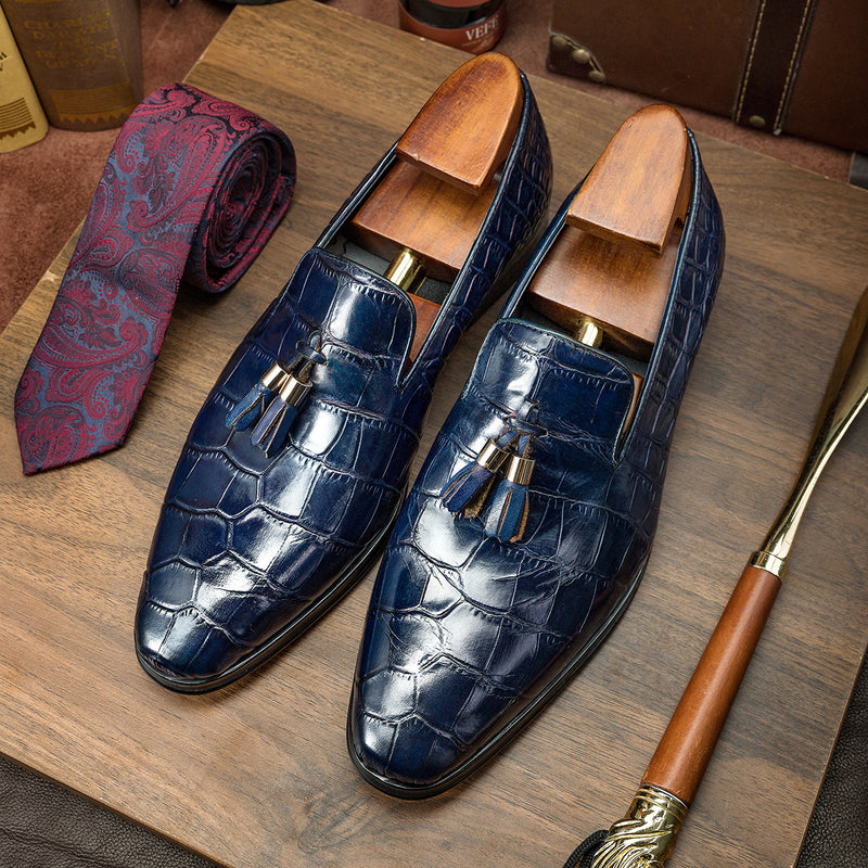 Premium Blue British Leather Business Casual Shoes - Men's Professional Footwear