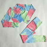 Women's Seamless Tie-Dye Gradient Athletic Set - Quick-Dry Knitted Gym Wear