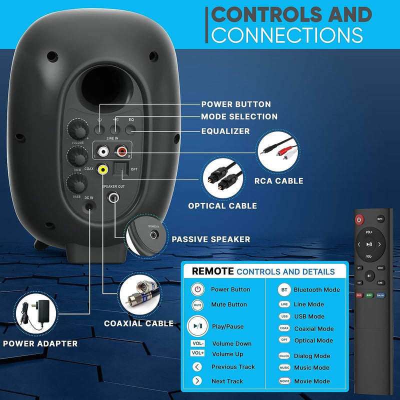 Compact Desktop USB Speakers - 2.0 Channel Wired Subwoofer System