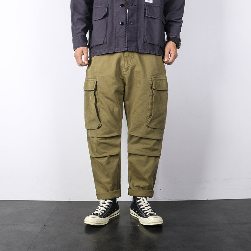 Japanese Military-Inspired Cargo Overalls - Loose Fit Tactical Pants with Oversized Pockets