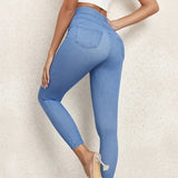 Premium High-Waisted Denim Print Leggings - Elastic Comfort Fit