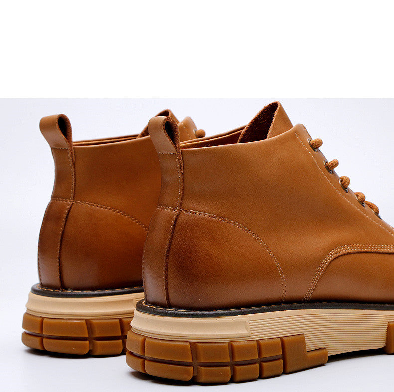 Men's British Style Martin Boots - Yellow Casual High-Top Leather Shoes with Thick Sole