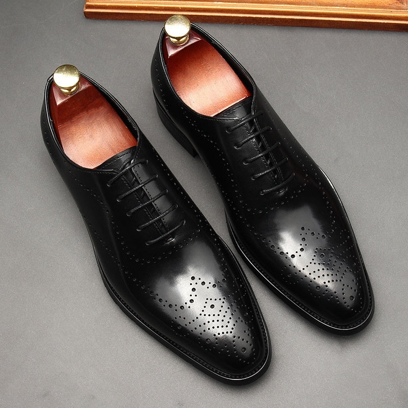 Premium British Leather Oxford Shoes - Men's Pointed Toe Business Formal Lace-Up Dress Shoes