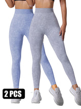 Premium High-Waisted Seamless Yoga Leggings - 2 Pack Sand-Washed Athletic Wear