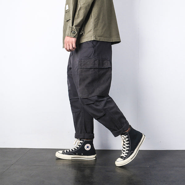 Japanese Military-Inspired Cargo Overalls - Loose Fit Tactical Pants with Oversized Pockets