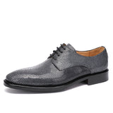 Premium Pearl Fish Skin Men's Business Dress Shoes - Handcrafted Lace-Up Low Heel Leather Shoes