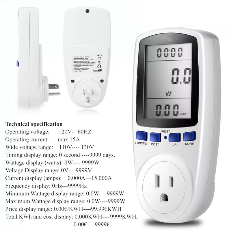 Digital Power Saving Energy Monitor Watt Amp Volt KWh Meter Electricity Analyzer Power Meter Plug, Power Consumption Monitor   With Digital LCD Display