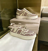 Premium Pearl Sequin Platform Sneakers - Trendy Lace-Up Casual Sports Shoes