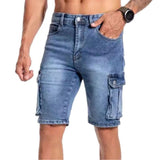 Men's Light Blue Denim Cargo Shorts - Multi-Pocket Summer Workwear