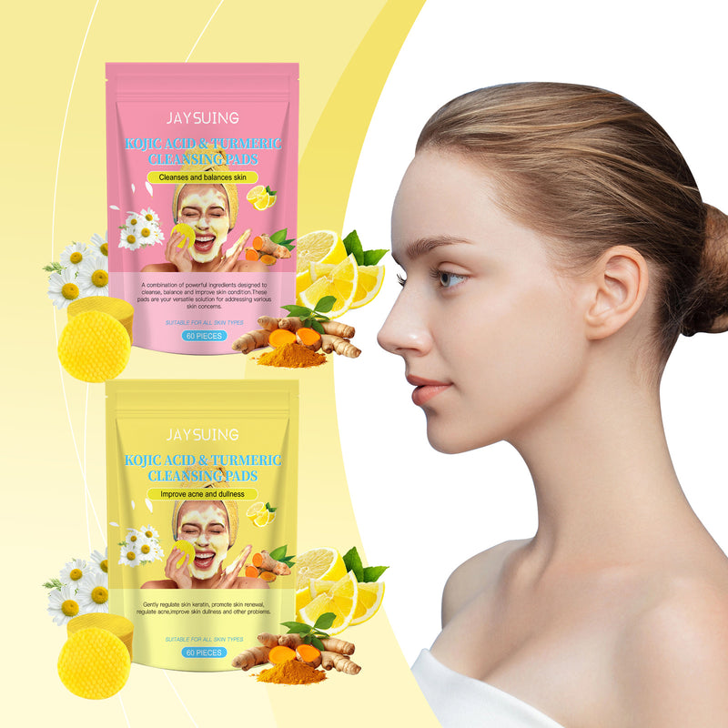 Jaysuing Kojic Acid Turmeric Balancing Water & Oil Cleansing Pad Gently Cleanses The Skin, Exfoliates The Skin, Gently Purifies And Soothes The Skin
