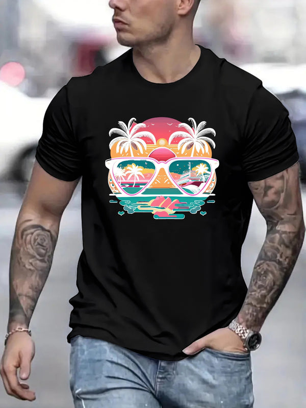Tropical Coconut Tree Print T-Shirt - Men's Casual Summer Vacation Shirt