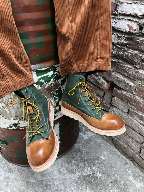 Rugged Vintage Leather Platform Work Boots for Men