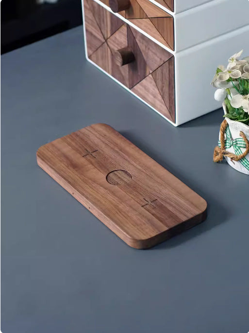 Premium Black Walnut 3-in-1 Wireless Charging Station - Watch, Phone & Headset Charger