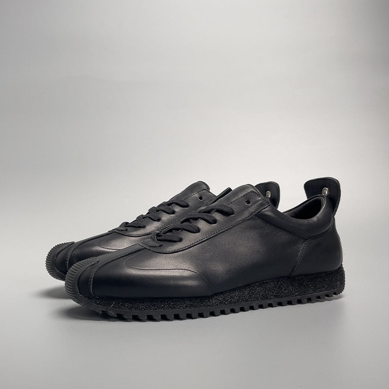Premium Black Cowhide Casual Men's Genuine Leather Shoes - Breathable Low Heel Design