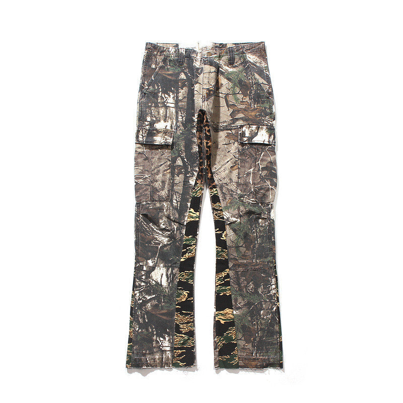 Military-Inspired Leaf Camo Flared Overalls - Men's Tactical Workwear