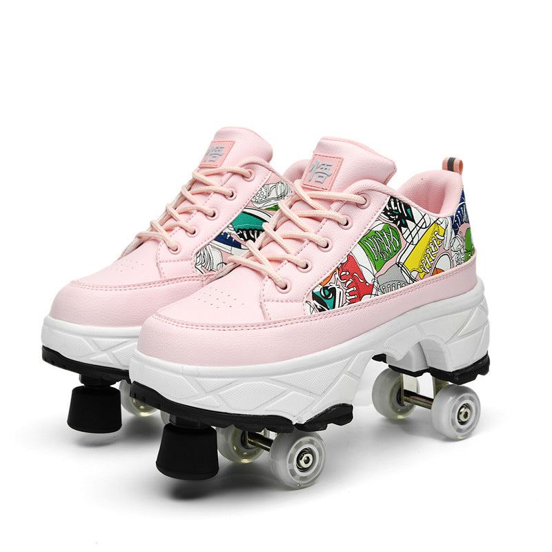 Premium Transformative Roller Skates - Four-Wheel Dual-Use Heelys with Double-Row Design