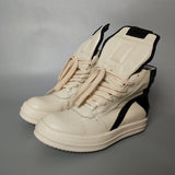 Premium Genuine Leather High-Top Unisex Sneakers - Classic Black & White Design