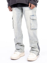 Vintage Washed Denim Jeans with Zipper Hem Detail - Men's Casual Pants