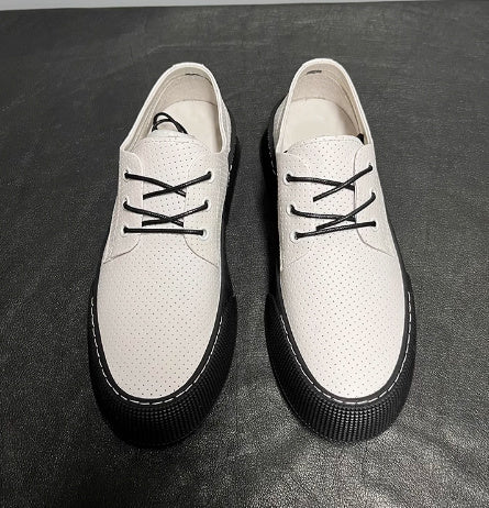 Premium Men's Leather Casual Sneakers - Breathable Cowhide Lace-Up Shoes