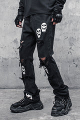 Rebellious Skull Crossbones Distressed Denim - Men's Statement Jeans