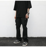 Stylish Black Wide-Leg Cargo Overalls with Multiple Pockets