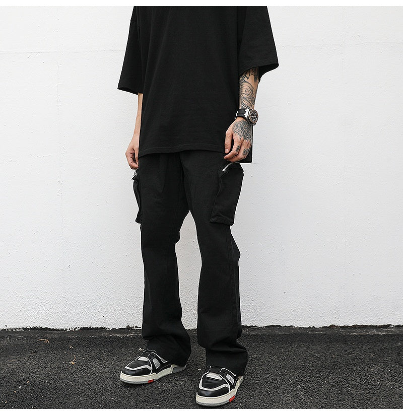 Stylish Black Wide-Leg Cargo Overalls with Multiple Pockets