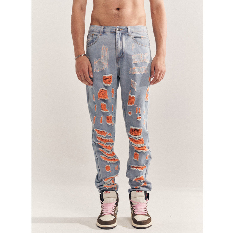 Blue Destruction Beggar Style Jeans
