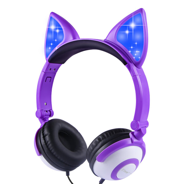 Wireless LED Cat Ear Gaming Headphones - Bluetooth Flashing Light Headset
