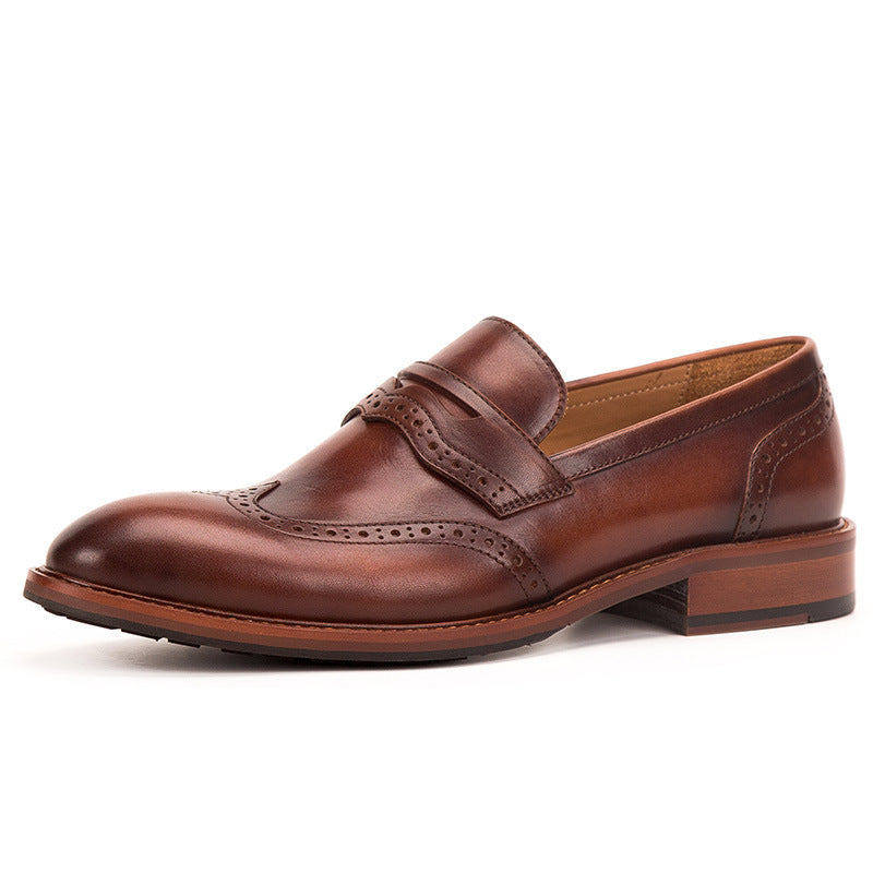 Premium Handcrafted Men's Business Casual Loafers - Carved Leather Dress Shoes