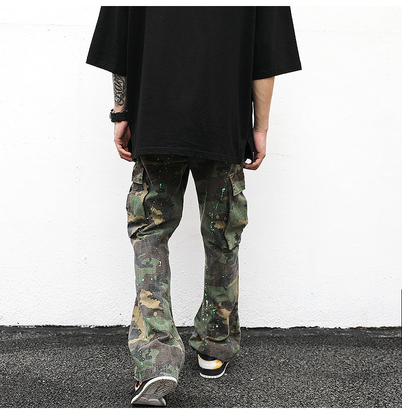 Military-Inspired Splatter Camouflage Cargo Pants