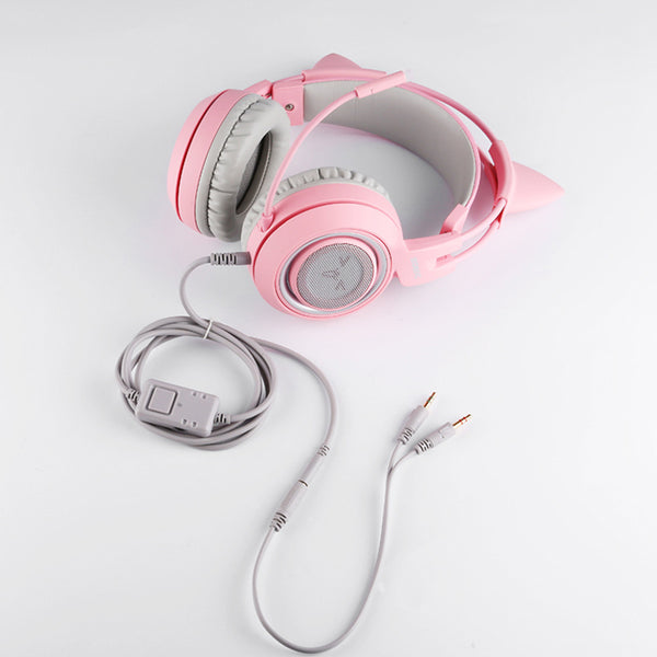 Adorable Cat Ear Gaming Headset - Pink G951s Wired Headphones with Microphone for PC, PS4, Phone & Tablet