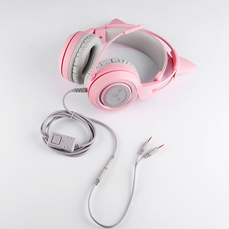 Adorable Cat Ear Gaming Headset - Pink G951s Wired Headphones with Microphone for PC, PS4, Phone & Tablet