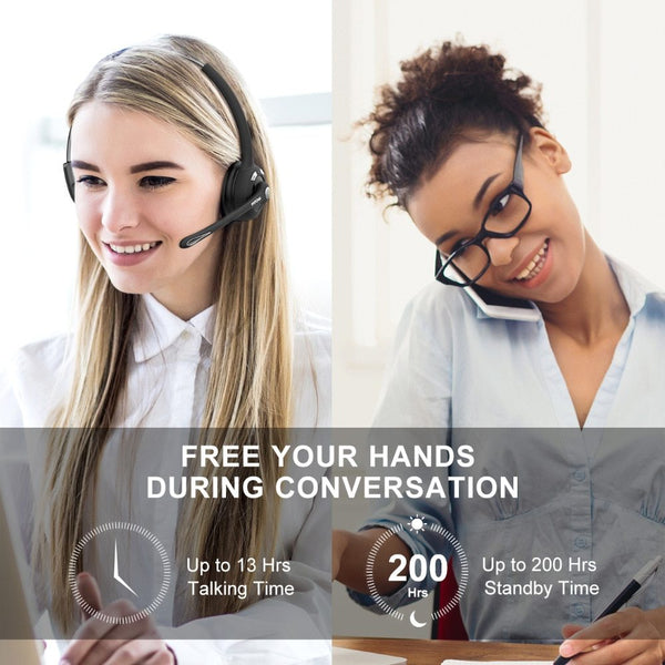 Professional Bluetooth Wireless Headset with Microphone - 13 Hour Battery Life