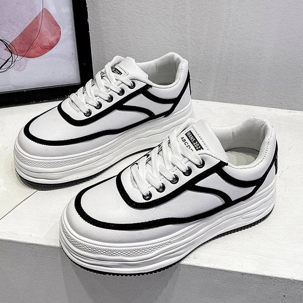 Stylish Korean Platform Sneakers - White Thick Sole Women's Casual Shoes