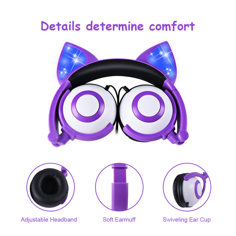 Wireless LED Cat Ear Gaming Headphones - Bluetooth Flashing Light Headset