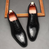 Premium British Leather Oxford Shoes - Men's Pointed Toe Business Formal Lace-Up Dress Shoes