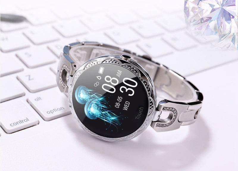 Elegant Rose Gold Smart Watch - Waterproof Fitness Tracker with Heart Rate Monitor for Active Women