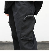 Stylish Black Wide-Leg Cargo Overalls with Multiple Pockets
